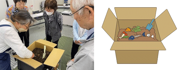 ダンボールコンポストご案内画像・実習とダンボールコンポストイラスト