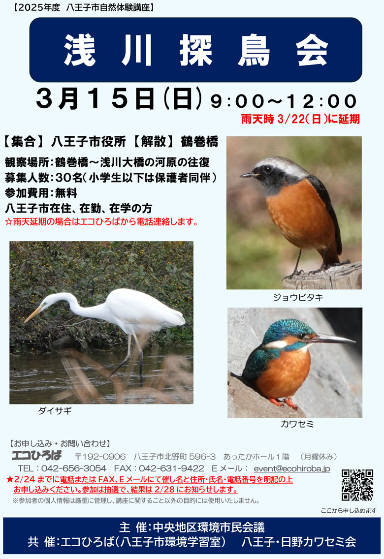 浅川探鳥会-3月15日（日）ご案内